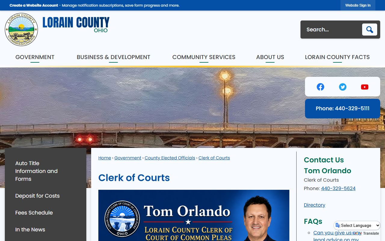 Lorain County court records after arrest Clerk of Courts page