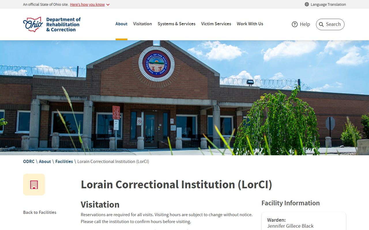 ODRC Lorain Correctional Institution facility page